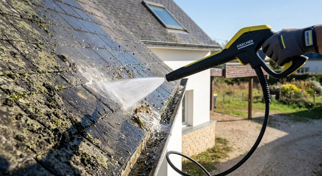Toiture sale avant nettoyage et traitement hydrofuge